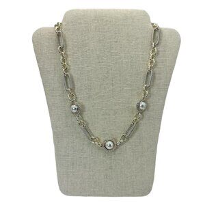 Two-tone Chain Sterling Silver Gold Freshwater Cultured Pearl Style Necklace 16"